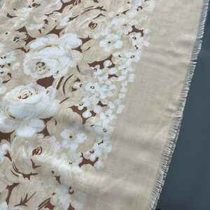 Elegant Floral Cream and Brown Scarf